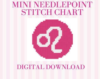 Leo Mini Needlepoint Pattern PDF | 5x5 Stitch Chart for 18 Mesh | Zodiac Bag Charm Needlepoint Design | Leo Sign Digital Download