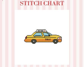 NYC Taxi Needlepoint Pattern PDF | New York Yellow Cab Stitch Chart | 8x8 Digital Needlepoint Design for 18 Mesh Canvas