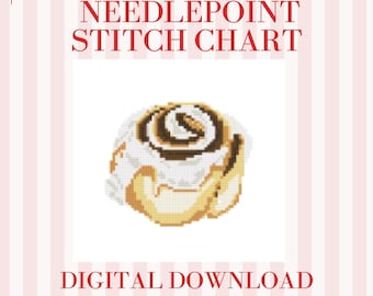 Zimtschnecke Nadelspitze Häkelanleitung PDF | 8x8 Digitale Stichvorlage für 18 Mesh Leinwand | Süße Bäckerei Nadelspitzen Design | Digitaler Download