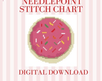Pink Sugar Cookie Nadelspitze Muster PDF | 8x8 Stichvorlage für 18 Mesh Canvas | Niedliches Sprinkle Cookie Nadelspitzen Design | Digitaler Download