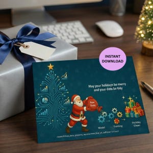 データサイエンスのクリスマスカード | 同僚への面白いテクノロジーホリデーカード | すぐにダウンロード | 5x7インチの印刷可能