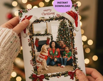 Editable Christmas Photo Card Template | Printable Holiday Card 5x7 | Instant Download | Last Minute Card
