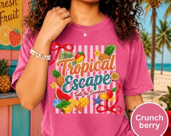 Tropical Escape-shirt voor zomerliefhebbers, Sunshine-shirt, vakantie-T-shirt, strandcadeau, Tropical Vibes-T-shirt, shirt fruitliefhebber, T-shirtontwerp