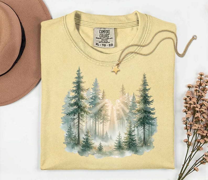 Comfort Colors® Vintage Wald Shirt, Boho Baum Grafik T-Shirt, Waldästhetik Top, Cottagecore Naturliebhaber Geschenk Bild 3