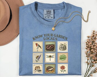 Comfort Colors® Kennen Sie Ihren Garten Einheimischen Shirt, Vintage Botanische Briefmarke T-Shirt, Cottagecore Natur Grafik Top
