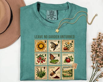 Comfort Colors® Leave No Garden Unturned Shirt, Vintage Garten Stempel T-Shirt, Gärtner Geschenk Shirt, Botanische Gartenarbeit Shirt