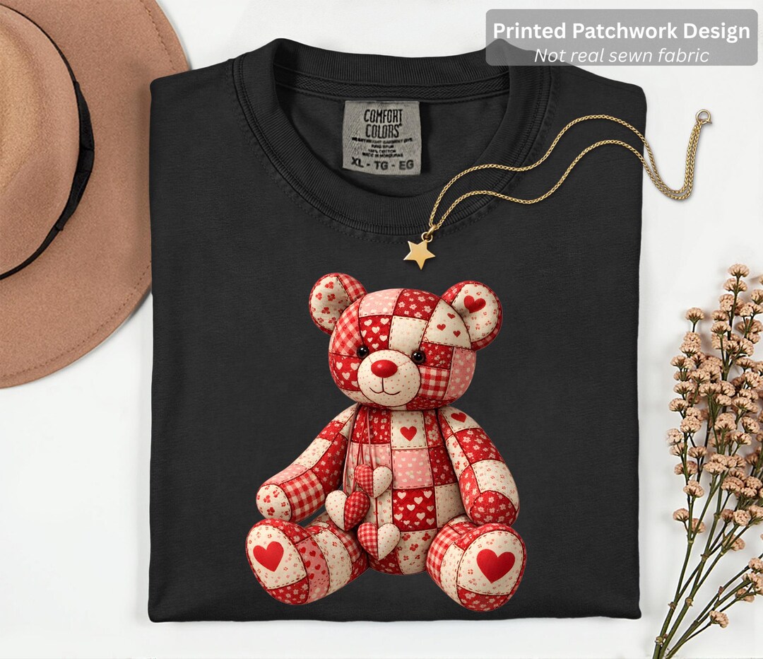 Comfort Colors® Faux Patchwork Teddy Bear Shirt, Cute Love Bear Tee ...