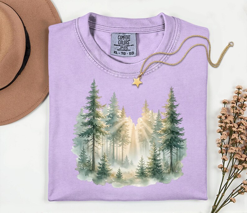 Comfort Colors® Vintage Wald Shirt, Boho Baum Grafik T-Shirt, Waldästhetik Top, Cottagecore Naturliebhaber Geschenk Bild 4
