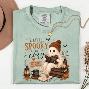A Little Spooky A Lot of Cozy Shirt, Cozy Ghost Reader Tee, Book Lover Halloween Shirt, Fall Reading Graphic, Comfort Colors®