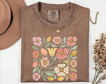 Comfort Color®, Wildblumen Botanisches Shirt, Retro Blumengarten Top, Pflanzenliebhaber Grafik, Blumenliebhaber Geschenk, Garten Mutter Shirt, Geschenk für Sie