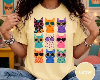Cool Cat-shirt voor kattenliefhebbers, zonnebril Kitty-shirt, cadeau voor kattenbezitters, funky katten-T-shirt, stijlvol kattenliefhebber-T-shirt, T-shirtontwerp