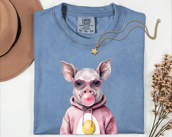 Funny Easter Pig Bubble Gum Shirt, Cute Pig Graphic Tee, Easter Humor Comfort Colors® Unisex Shirt