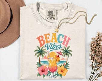 Comfort Colors Beach Vibes tropisch cocktailshirt, grafische top kust zonsondergang
