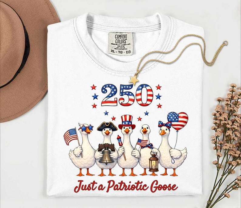 Comfort Colors® Just a Patriotic Goose, Funny Animal Tee, Silly Goose Graphic 250th Anniversary, 1776 American Pride Top, USA Goose Shirt image 2