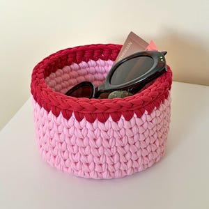 Crochet Storage Basket | Trinket Dish | Desk Organiser | Bedside Storage | Pink Home Decor