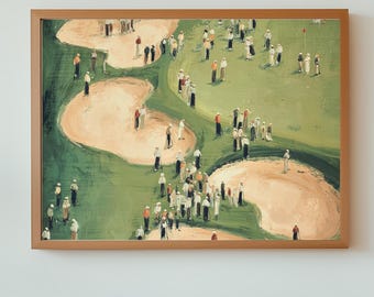 Golf Course Crowd Painting, Vintage Golf Art Print, Masters Tournament Wall Decor, Retro Sports Artwork, Golf Gift for Men