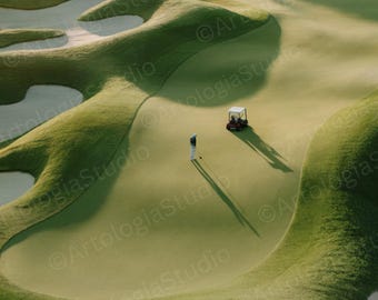 Tiny Golfer Sand Trap Artwork, Minimalist Golf Course Wall Art, Abstract Golf Poster, Vintage Sports Wall Decor, Printable Digital Art