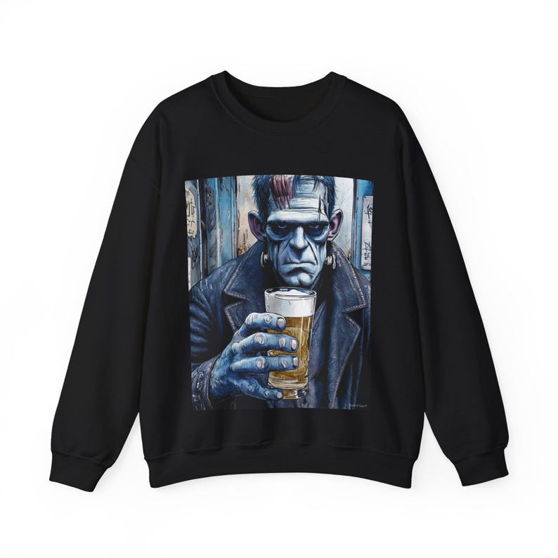 Camiseta Frankenstein Blue Light Beer, Camiseta Vintage com Estampa de Terror, Camiseta Unissex, Comfort Colors, Gildan 18000 imagem 3