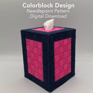 Patrón de tapicería con bloques de color – Funda para caja de pañuelos – Diseño de punto de cojín – Descarga digital