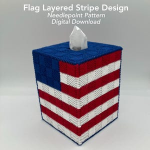 Flag Layered Stripes Needlepoint Pattern – Tissue Box Cover – Cushion Stitch Design – Digital Download