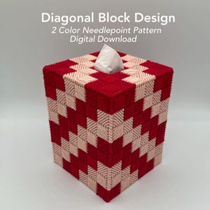 Diagonal Block Needlepoint Pattern – 2 Color Tissue Box Cover – Cushion Stitch Design – Digital Download