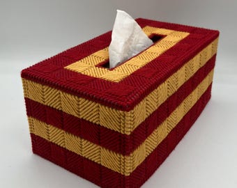 Red & Gold Stripe Needlepoint Large Rectangular Tissue Box Cover