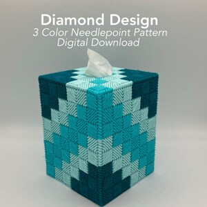 Diamond Needlepoint Pattern – 3 Color Tissue Box Cover – Cushion Stitch Design – Digital Download