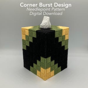 Corner Burst Needlepoint Pattern – 3 Color Tissue Box Cover – Cushion Stitch Design – Digital Download