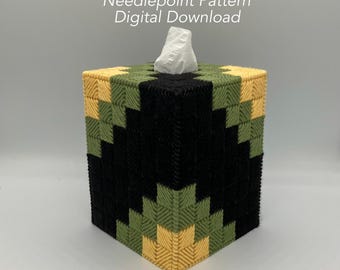 Eckmuster für Nadelspiele – 3-farbiger Taschentuchboxbezug – Kissenstich-Design – Digitaler Download