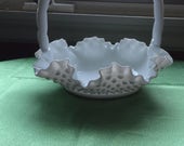 Fenton Hobnail Milk Glass 8 Inch Double Crimped Basket