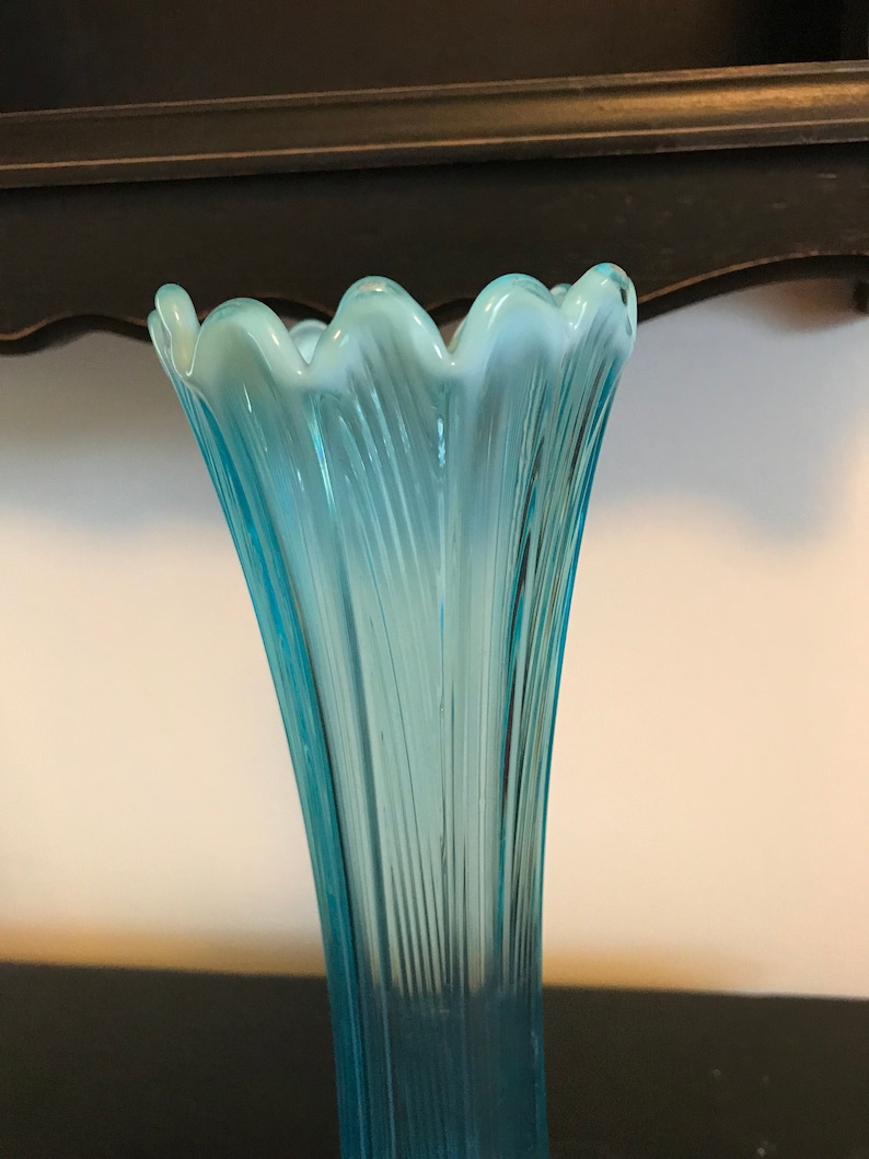 Fenton Rib and Panel Blue Opalescent Swung Vase Etsy