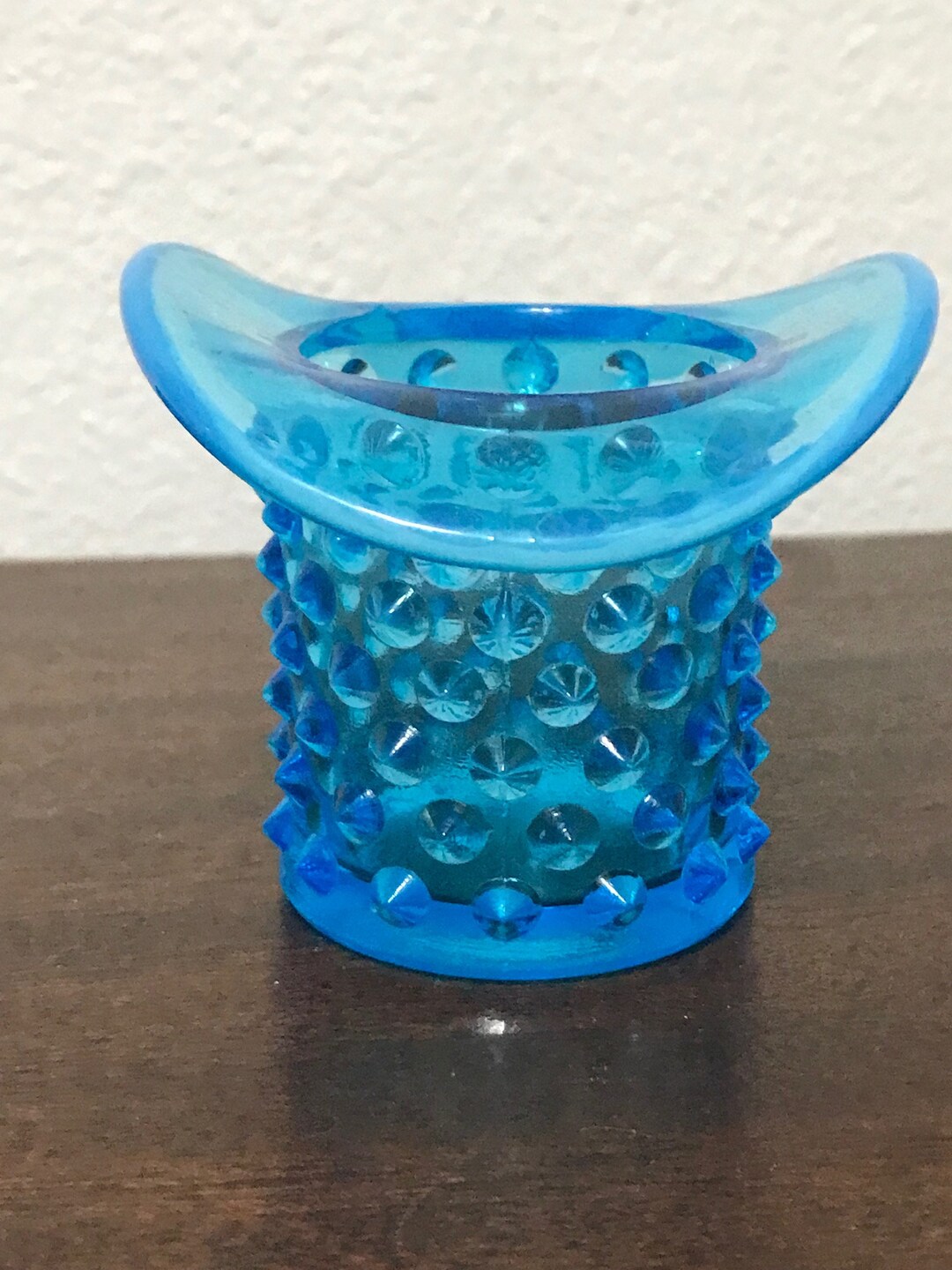 Fenton Blue Hobnail Top Hat Toothpick Holder Opalescent Rim Etsy