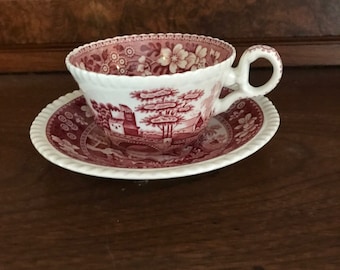 Spode Tower Pink Teetasse & Untertasse mit neuem Stempel