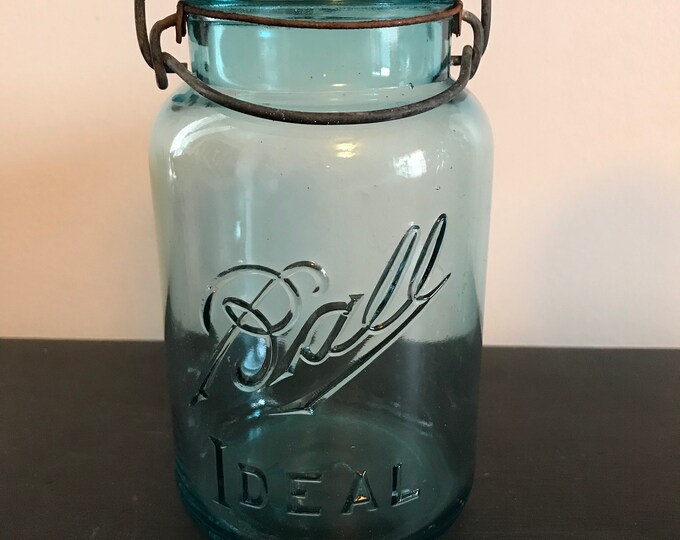 Blue Ball Jar Quart With Bale and Glass Lid Etsy