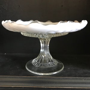 Jefferson Glass white opalescent "Tokyo" pedestal card receiver circa 1910