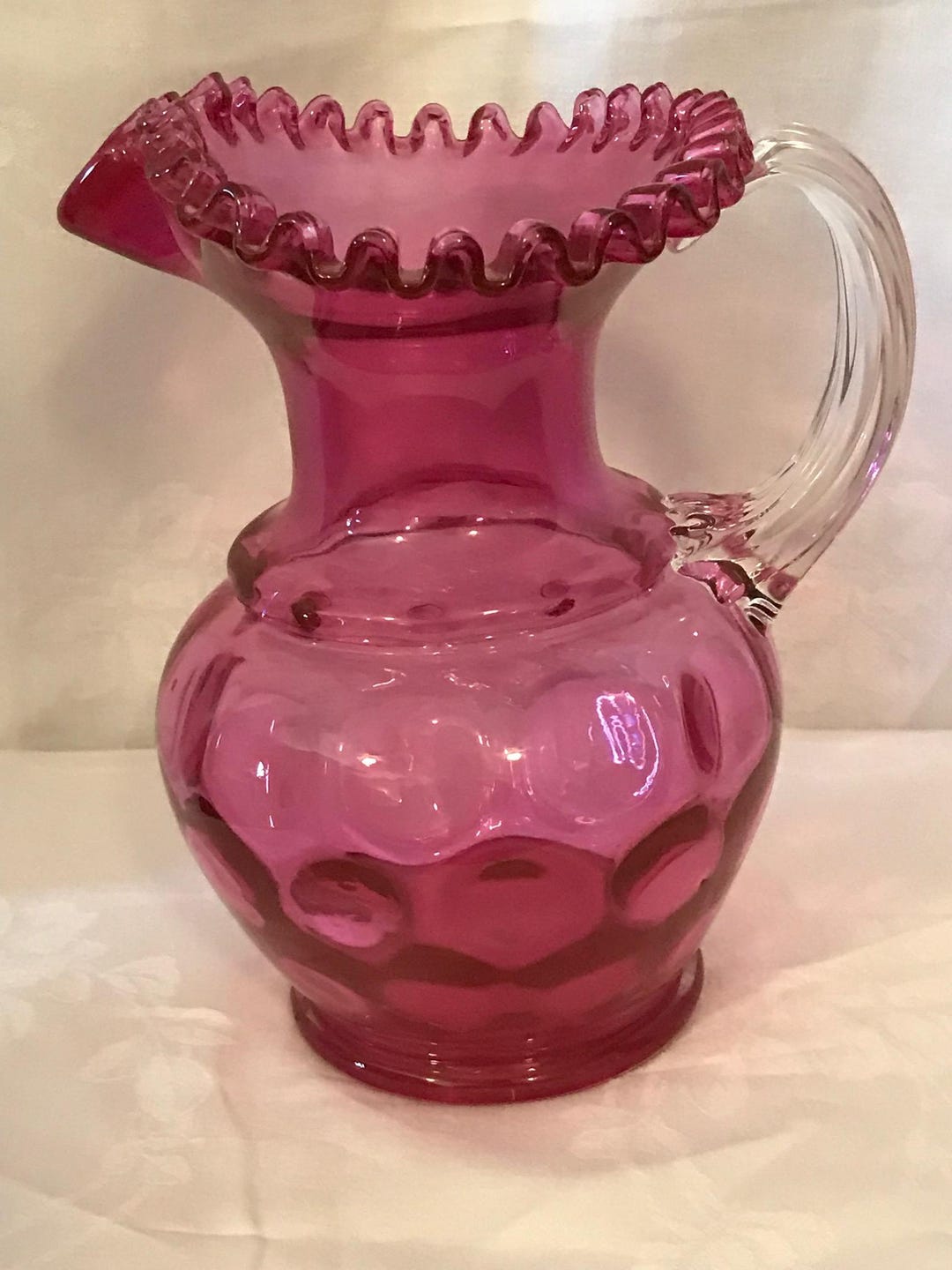 Vintage 1950's Fenton Coin Dot Optic Cranberry Glass Ruffled Pitcher - Etsy