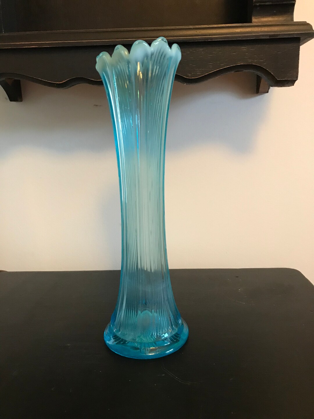 Fenton Rib and Panel Blue Opalescent Swung Vase Etsy