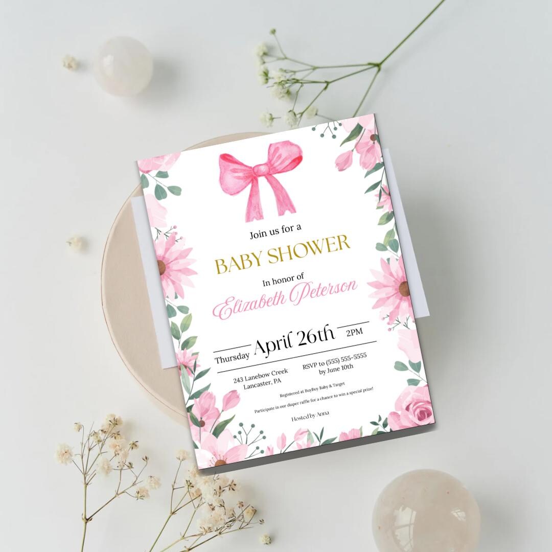 Pink Floral Baby Shower Invitation | Editable Canva Template | Digital ...