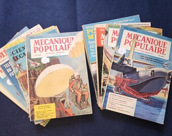 Lot of 10 Popular Mechanics Magazines From the 1950s/60s, Collection French Version, Vintage Magazine, Mid-century inventions
