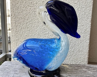 Vintage Murano Style Hand Blown Glass Pelican Figurine