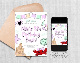 Invito modificabile per la festa di compleanno in spiaggia con Canva