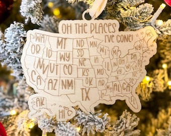 USA Travel Map Ornament, Small Business Sales Tracker, Wooden Travel Keepsake