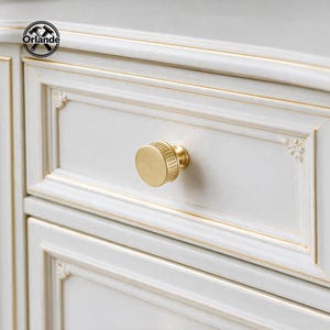 Brass Ribbed Cabinet Knob  Vintage Round Drawer Knob Gold Vertical Strip Knob for Kitchen Cupboard Dresser Furniture Hardware