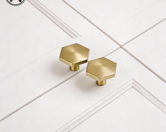 French Satin hexagon Brass Cabinet Knobs/bathroom cabinet handle/Modern Gold Kitchen Cupboard Drawer Pulls