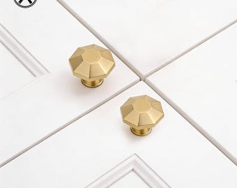 French Satin Eight sides Brass Cabinet Knobs/bathroom cabinet handle/Modern Gold Kitchen Cupboard Drawer Pulls
