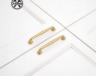 French Satin Brass Cabinet Pulls /handle Hole pitch 96mm 128mm/bathroom cabinet door handle/Modern Gold Kitchen Cupboard Drawer Pulls