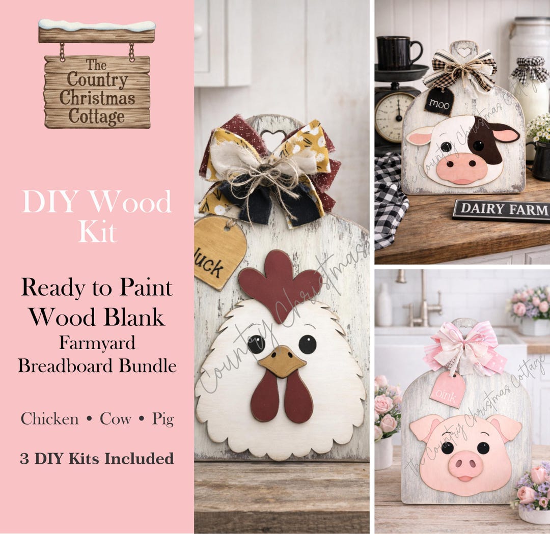 Primitive DIY Wood Kit Bundle – Pig, Cow & Chicken Breadboards | Farm ...
