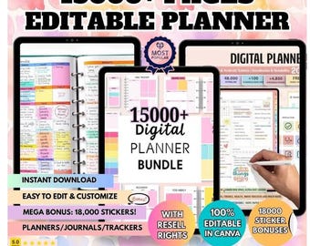 15,000+ Page Digital Planner Bundle, Canva Templates, Resell Rights (Digital Download)
