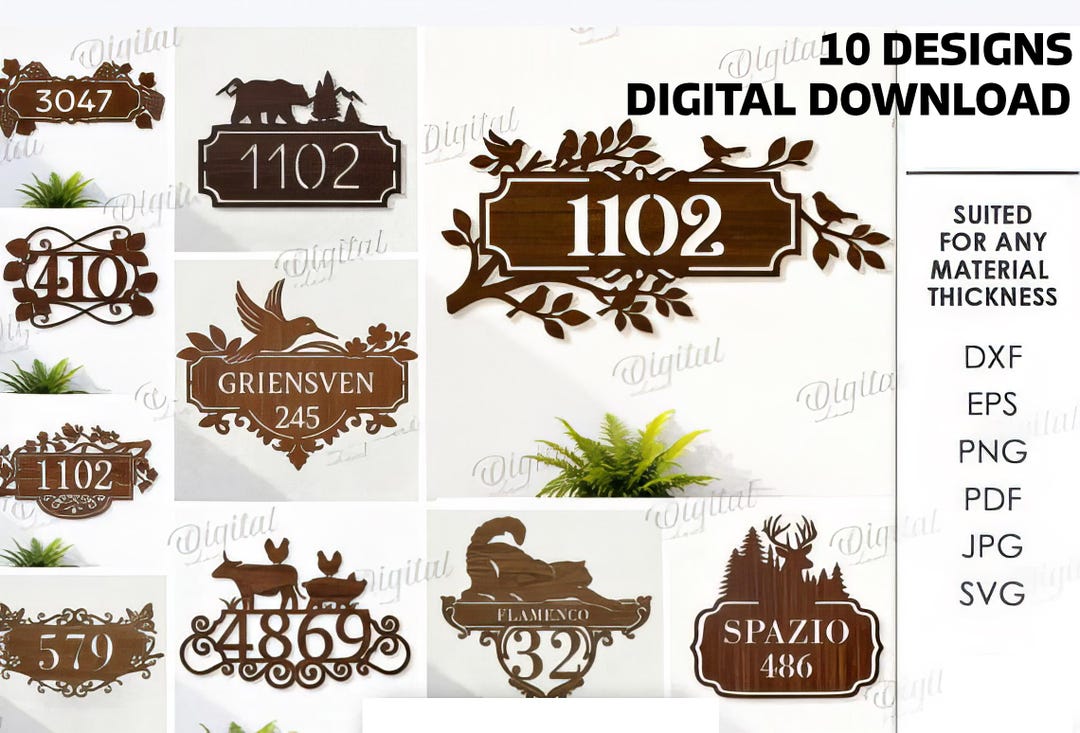 Address Sign Svg Laser Cut File Bundle House Number Design Template ...