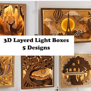Szablon Shadow Box, plik wycinany laserowo, plik SVG, pobieranie cyfrowe, projekt Lightbox, wielowarstwowa sztuka ścienna, podświetlana lampka nocna, projekt DIY